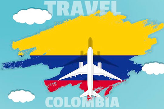 Viajar a Colombia avión encima silueta de colombia