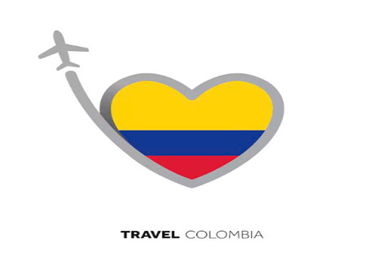 Viajar a Colombia corazón con bandera de Colombia